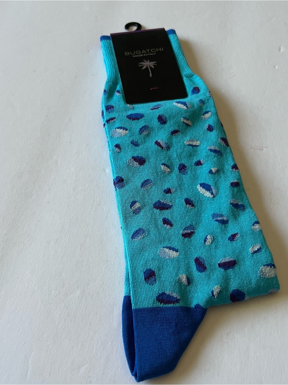 BUGATCHI MENS MERCERIZED COTTON SOCKS ABSTRACT PRINT AQUA OS NWT